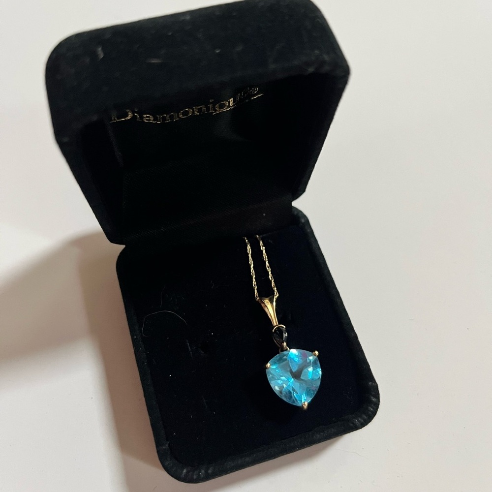 14k Gold and Blue Topaz Heart Pendant Necklace
